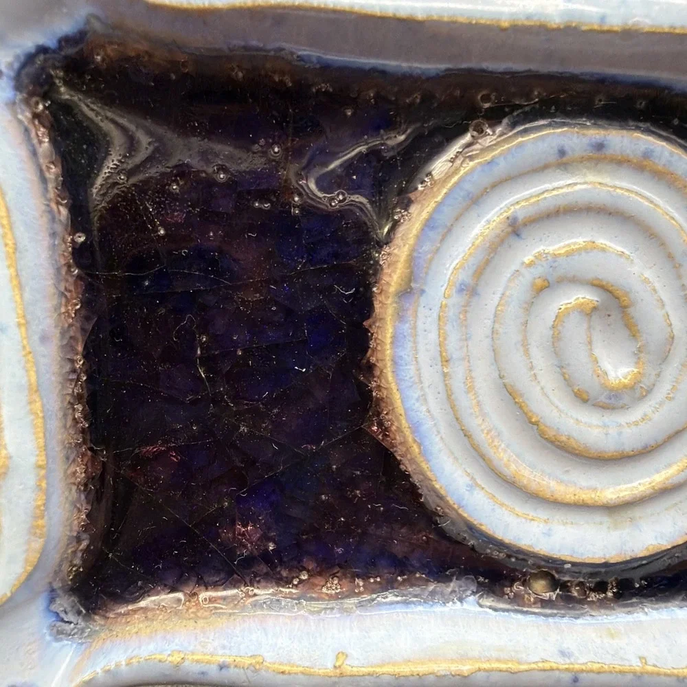 VTG Handmade Studio Pottery Trinket/Soap Dish Crackled Glass Paloma Pottery
